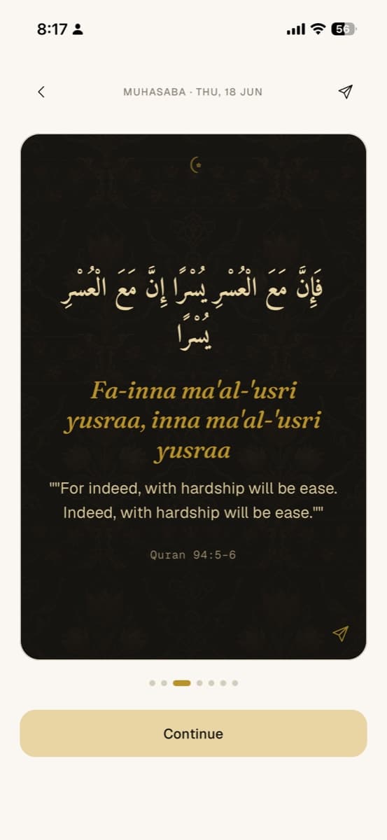 The Quranic ayah Muhasaba returned for that reflection